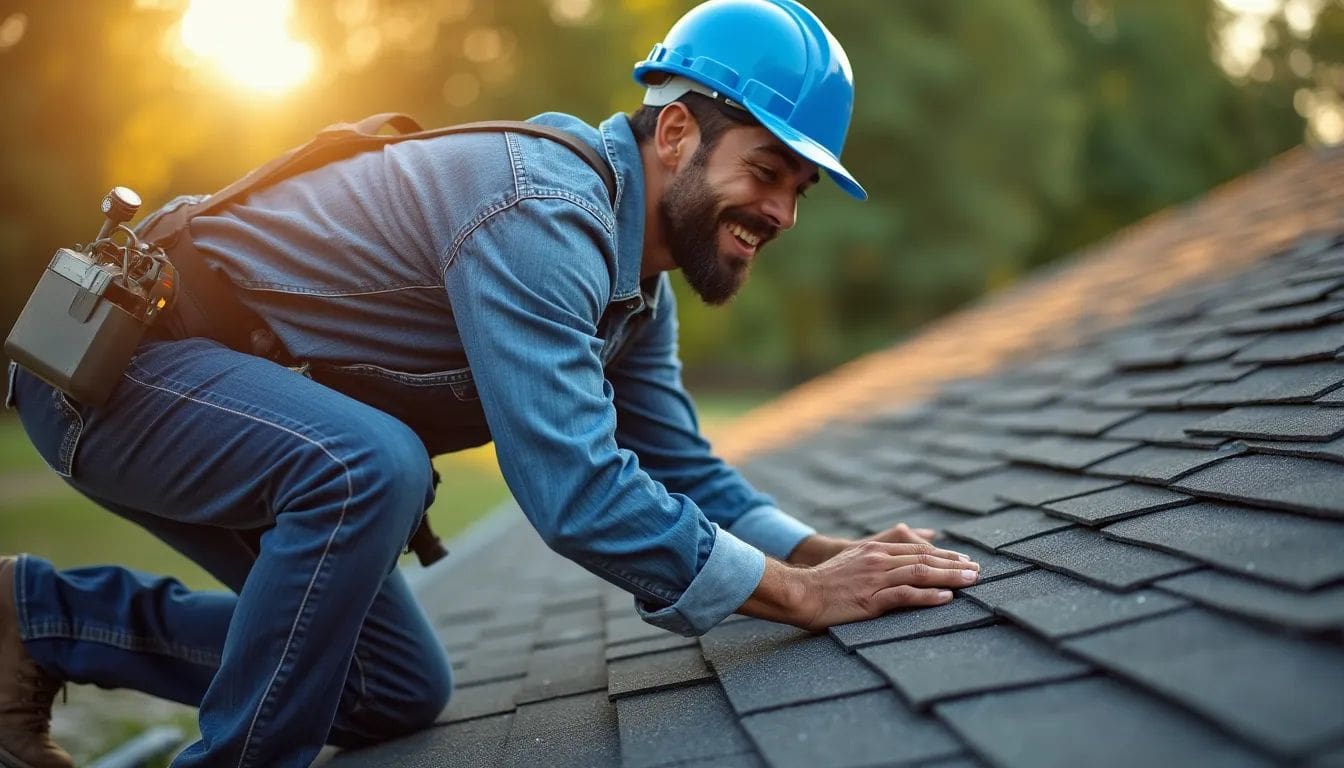 Roofer Inspecting Shingles